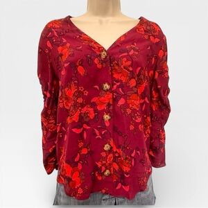 Maeve Anthropologie Women’s Purple & Red 3/4 Sleeve Buttoned Floral Blouse XS
